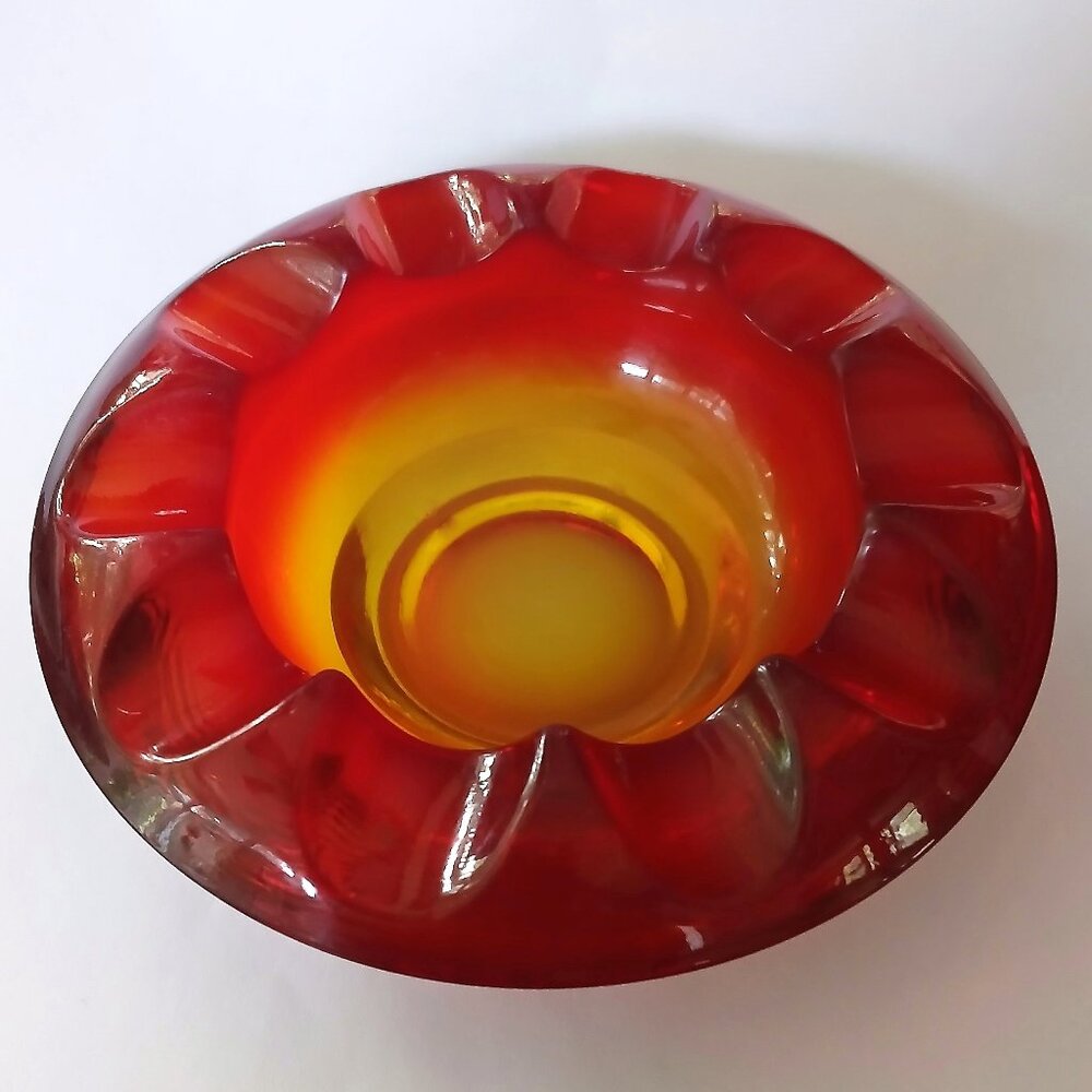 Amberina Glass Ashtray Designed by Adolph Matura for Rosice , Sklo Union Vintage